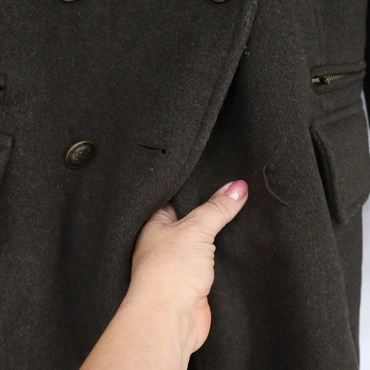 Forever 21 Wool Pea Coat Womens M Double Breasted Olive Green Military Good