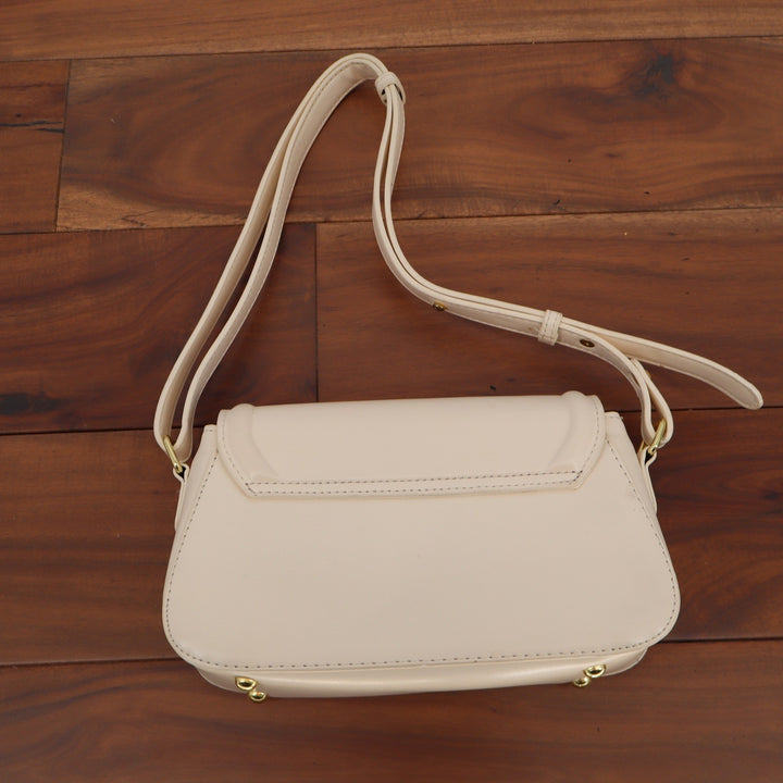 Cream Structured Faux Leather Shoulder Bag Minimalist Gold Hardware KLR 155