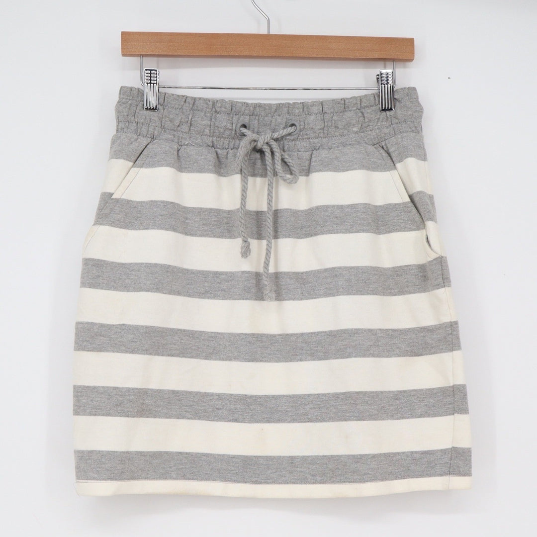 Reserved Womens Striped Mini Skirt Grey White Cotton Blend Drawstring Size M