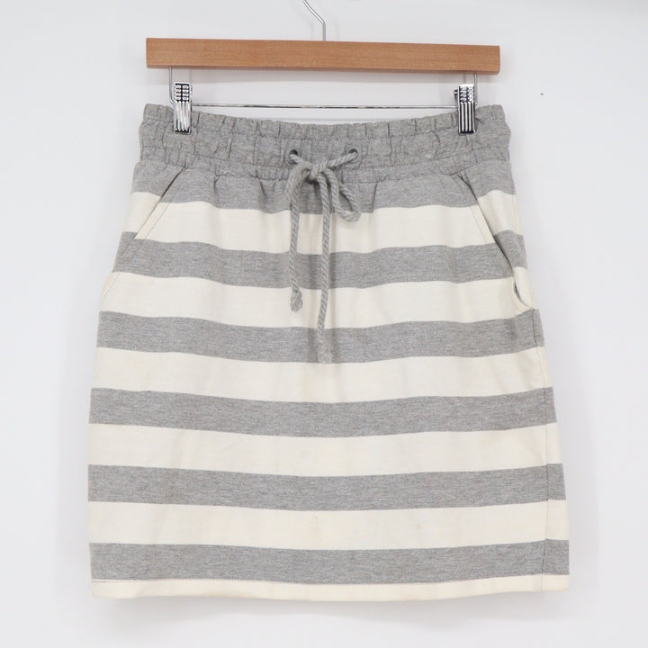 Reserved Womens Striped Mini Skirt Grey White Cotton Blend Drawstring Size M