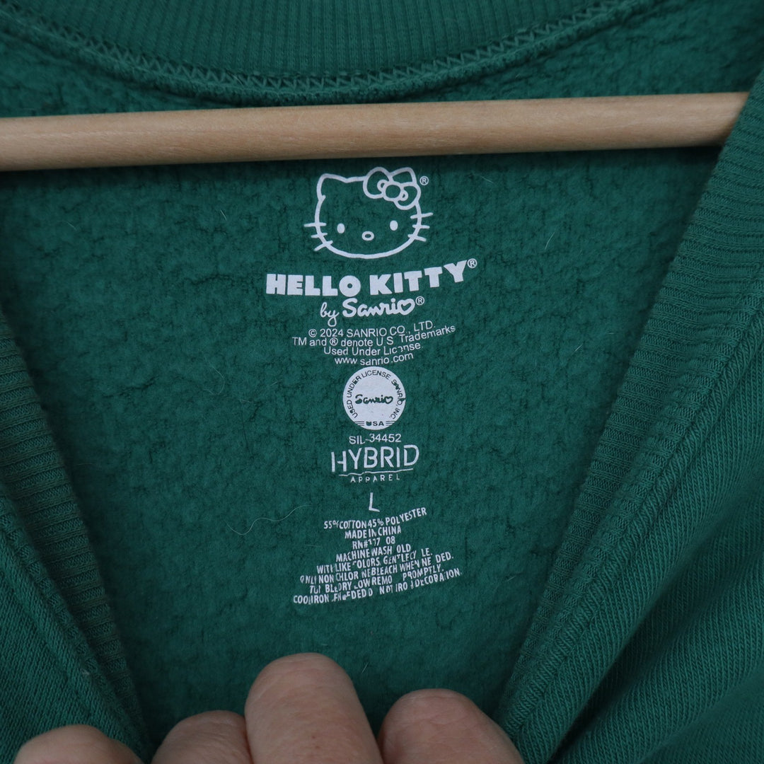 Hello Kitty Sanrio Athletic Dept Green Cropped Sweatshirt Large Hybrid Apparel