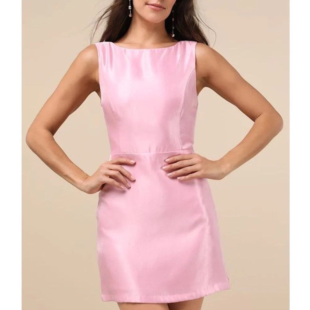Lulus Mini Dress Womens Medium Pink Rayon Sleeveless Backless Chic Boat Neck