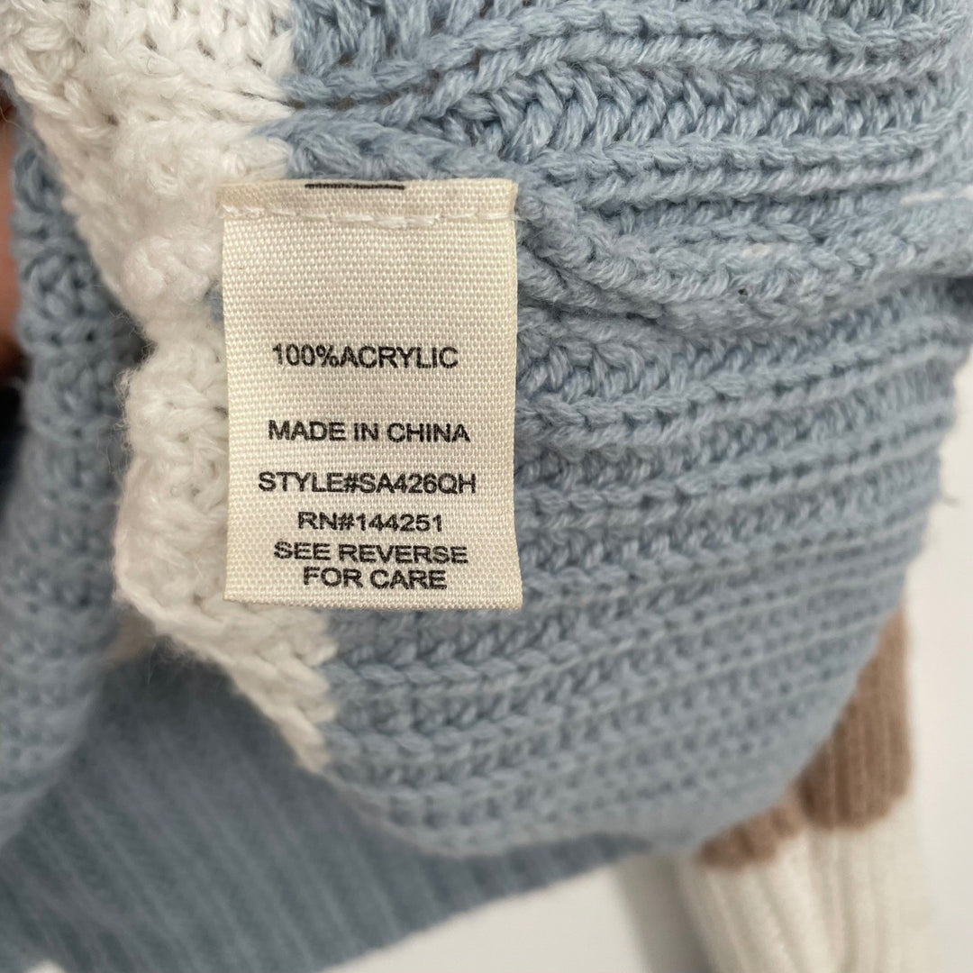 Moon & Madison Striped Cropped Sweater Size L Cream Brown Blue Acrylic Knit