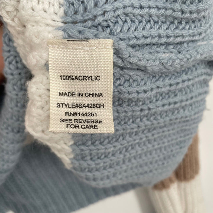 Moon & Madison Striped Cropped Sweater Size L Cream Brown Blue Acrylic Knit