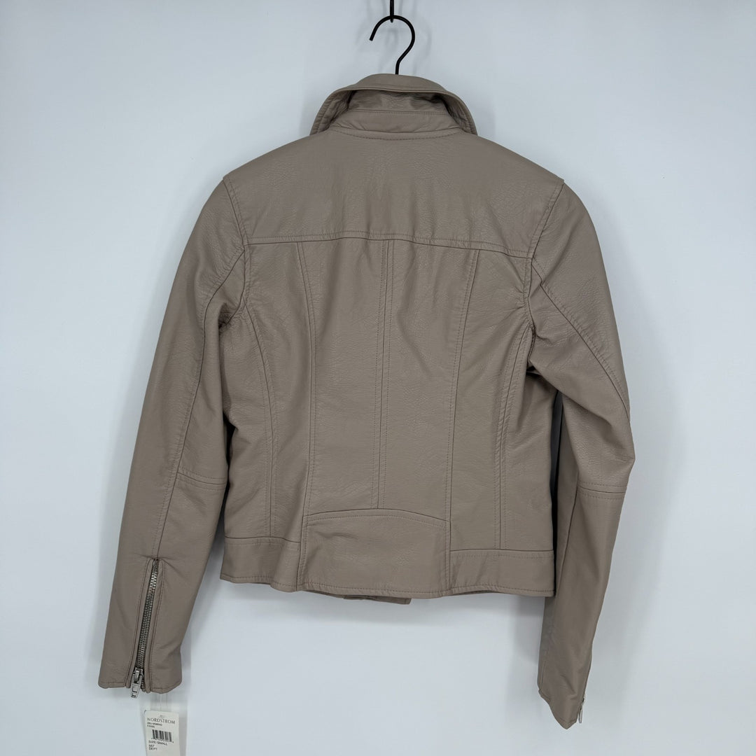 Blank Nyc Life Changer Moto Jacket Womens Small Beige Leather Asymmetrical Zip