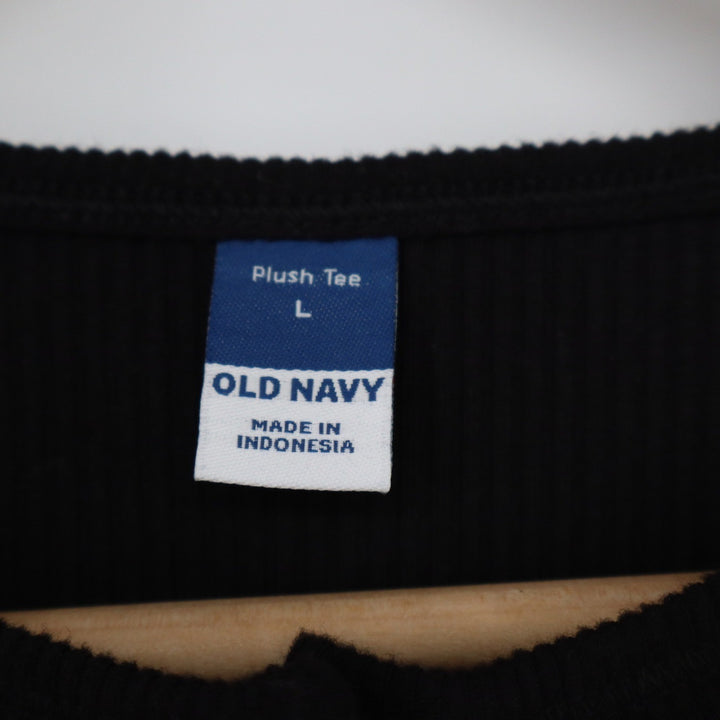 Old Navy Plush Tee Womens Large Black Ribbed Long Sleeve Henley Top