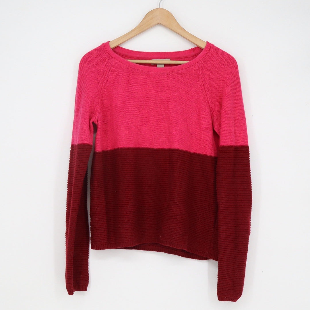 Banana Republic Womens Pink Burgundy Colorblock Merino Wool Sweater S