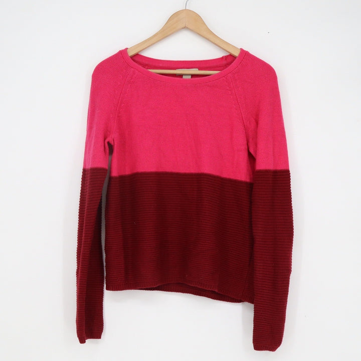 Banana Republic Womens Pink Burgundy Colorblock Merino Wool Sweater S
