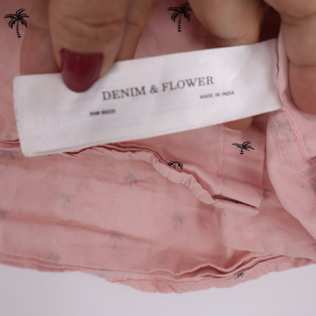 Denim & Flower Ricky Singh Mens Pink Palm Tree Print Short Sleeve Shirt Size M