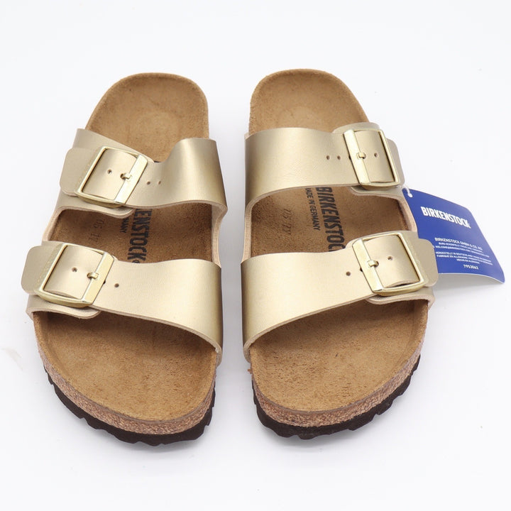Birkenstock Arizona Metallic Gold Two Strap Slide Sandals 40 L9 M7 NEW