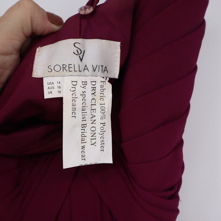 Sorella Vita Burgundy Chiffon Pleated V-Neck Maxi Bridesmaid Dress Mens Size 14