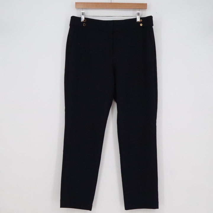 LOFT Marisa Fit Black Straight Leg Dress Pants Gold Button Accents Womens Size 8