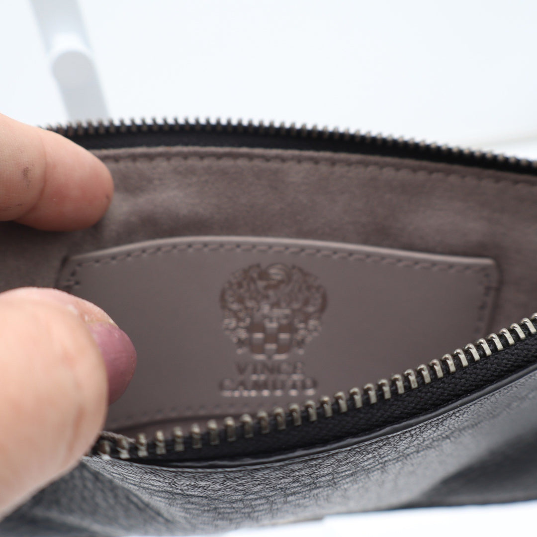 Vince Camuto Black Pebbled Leather L-Zip Card Holder Slim Wallet