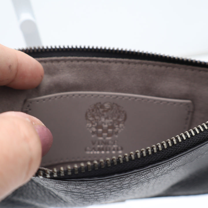 Vince Camuto Black Pebbled Leather L-Zip Card Holder Slim Wallet