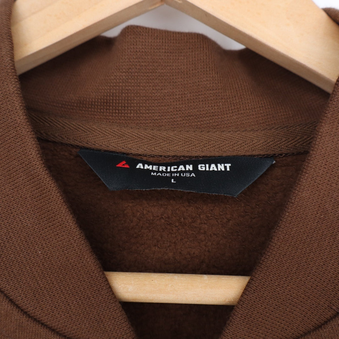 American Giant Bomber Jacket Mens L Brown Full Zip Cotton Fleece Lined Ribbed