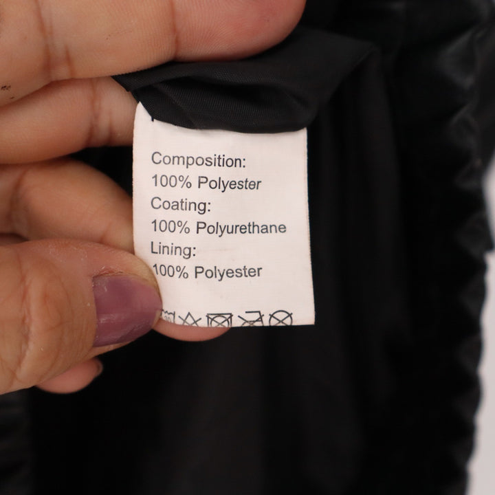 Mens Black Faux Leather Bomber Jacket Full Zip Collared Elastic Hem Small