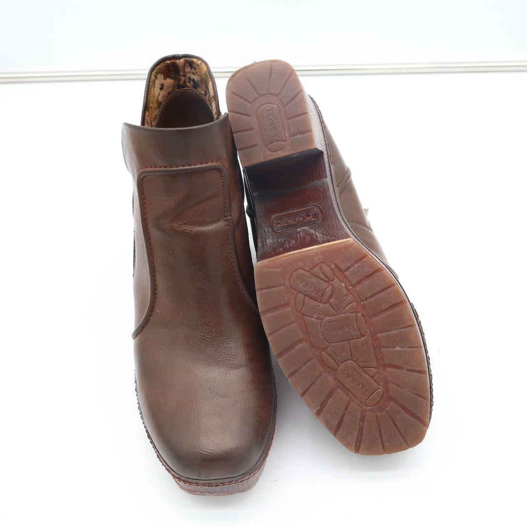 Korks Bootie Women 9.5M Brown Round Neck Block Heel Pull On Platform Ankle Boots