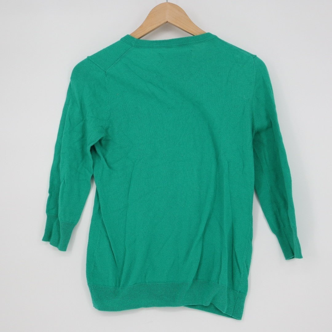 C. Wonder Sweater Womens Small Green Knit Cotton Angora 3/4 Sleeve Crew Neck