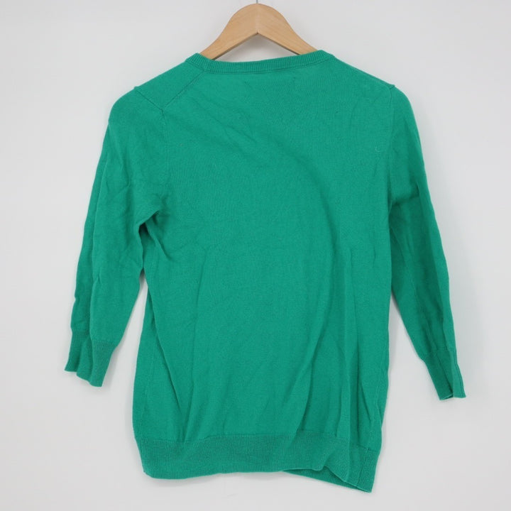 C. Wonder Sweater Womens Small Green Knit Cotton Angora 3/4 Sleeve Crew Neck