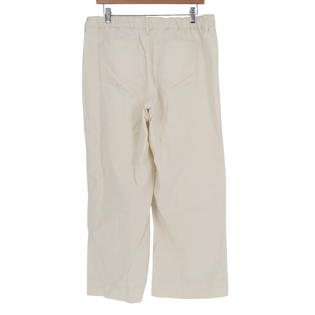 Loft Outlet Cropped Pants Womens Medium Beige Cotton Stretch Mid Rise Wide Leg