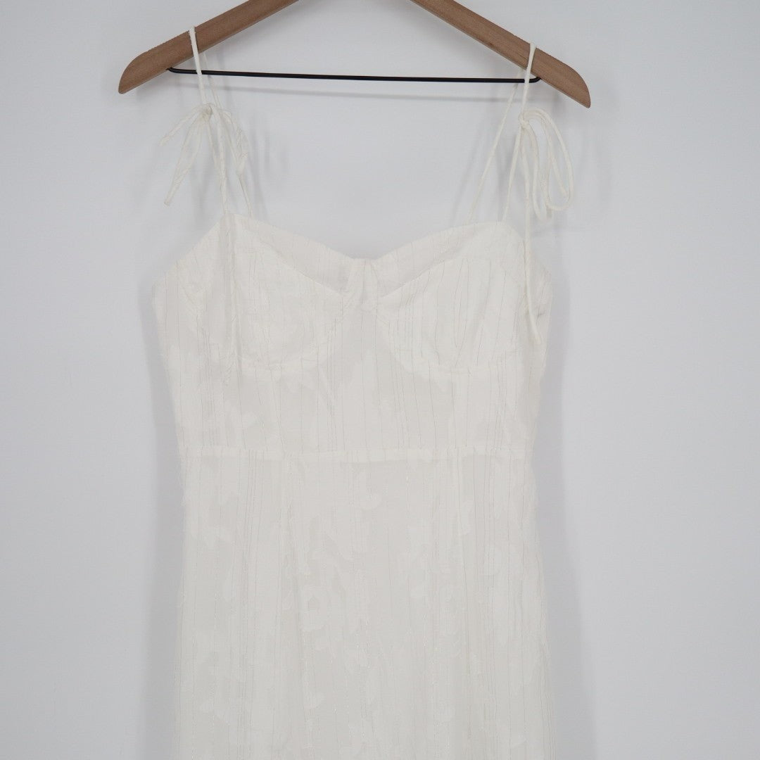 Lulus Loveliest Looks Midi Dress Womens Large White Floral Jacquard Tie-Strap