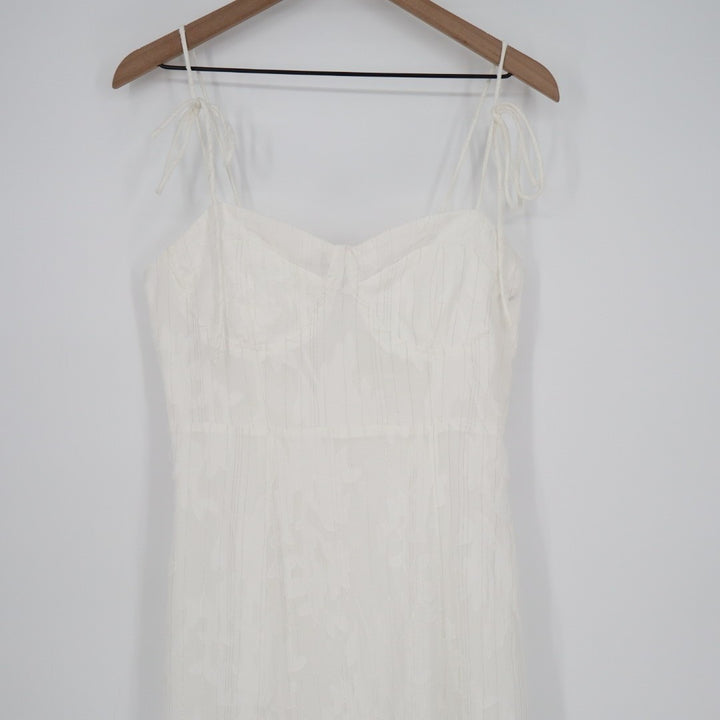 Lulus Loveliest Looks Midi Dress Womens Large White Floral Jacquard Tie-Strap