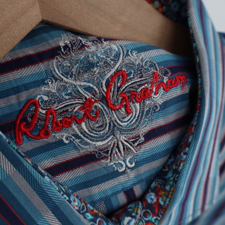Robert Graham Classic Fit Striped Embroidered Long Sleeve Button Up Shirt XL