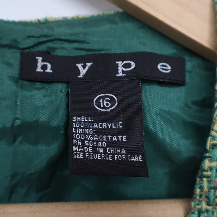 Hype Green Tweed Shift Dress Womens Size 16 Square Neck Sleeveless Mini