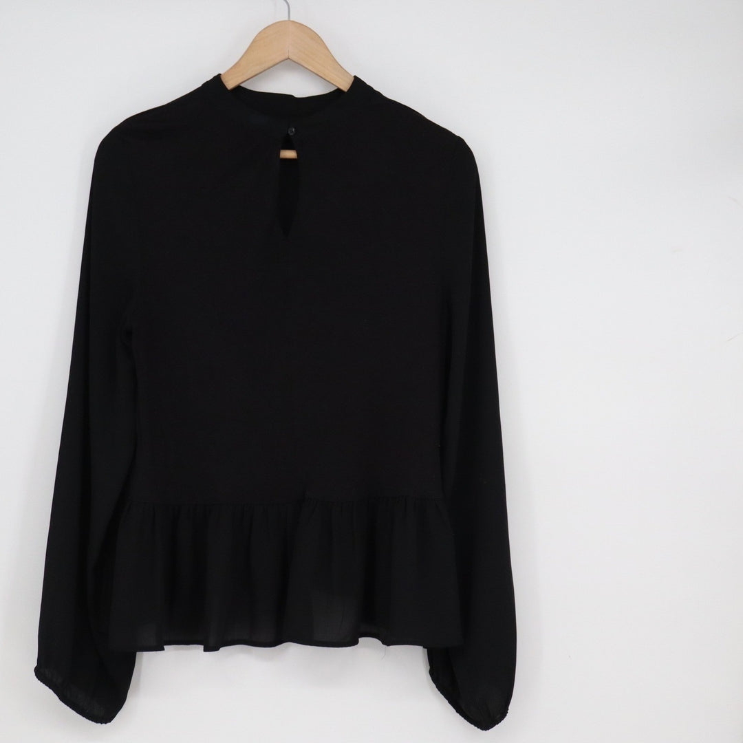 LOFT Black Keyhole Peplum Blouse Long Sleeve Top Small