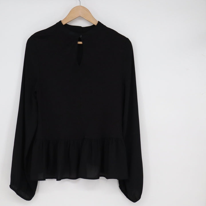 LOFT Black Keyhole Peplum Blouse Long Sleeve Top Small