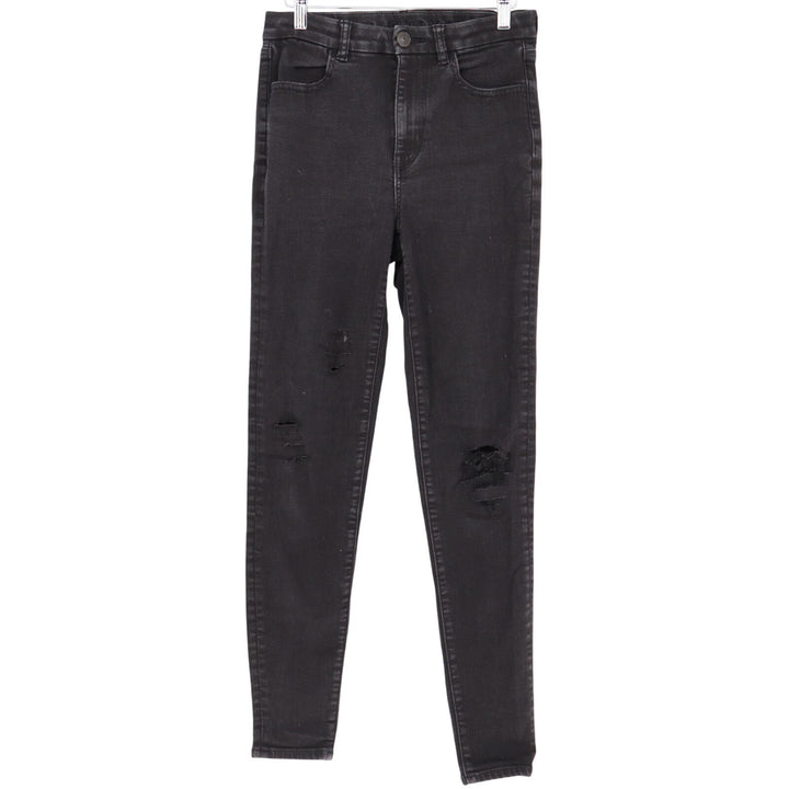 American Eagle Outfitters Skinny Jeans Womens 6 Long Black Denim Distressed