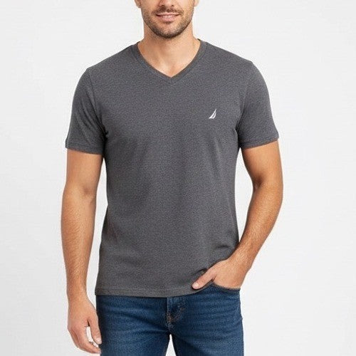 Nautica Mens V Neck T Shirt Dark Gray Short Sleeve Basic Casual Size S