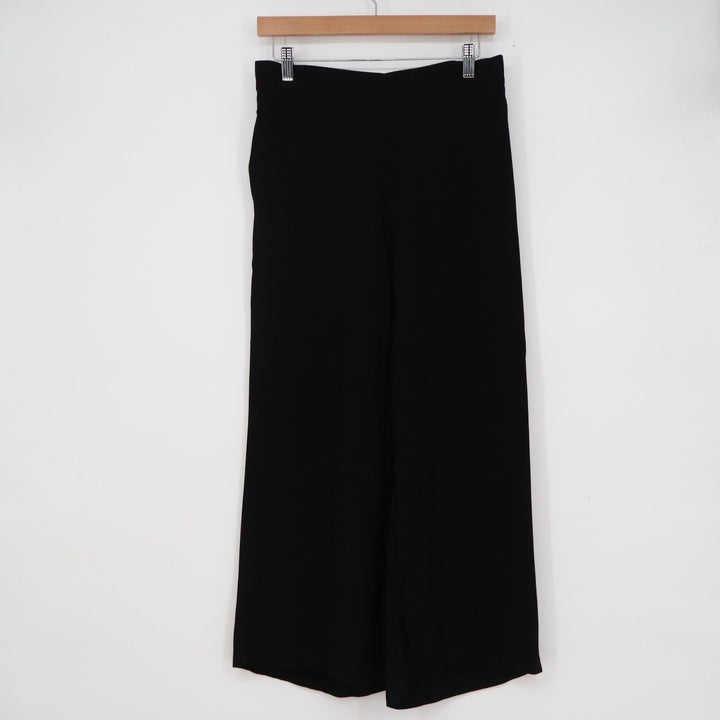 Old Navy Playa Wide Leg Pants Womens Medium Petite Black High Rise Rayon Flowy
