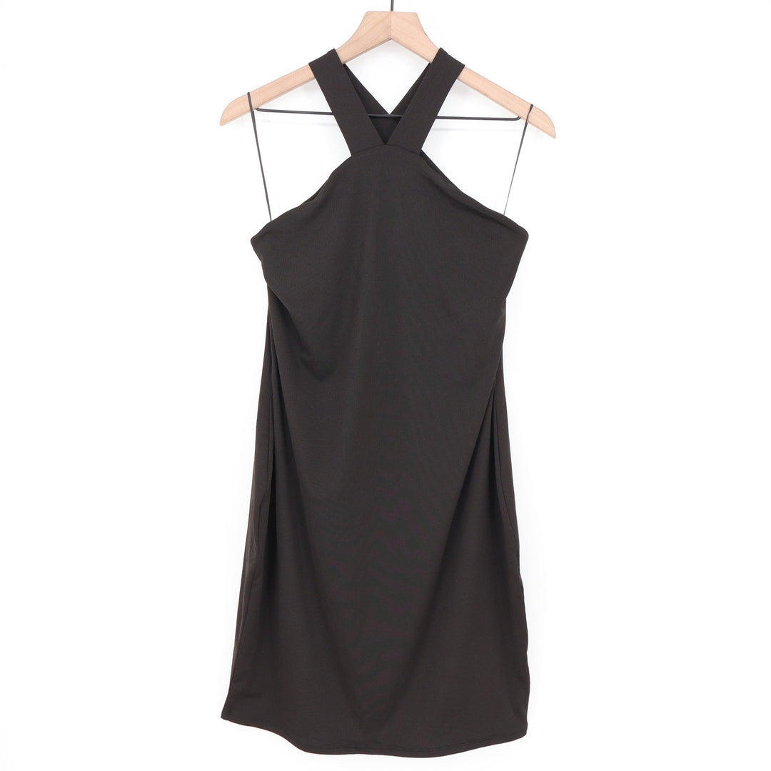 Naked Wardrobe Black Ribbed Crisscross Halter Open Back Bodycon Dress 2X