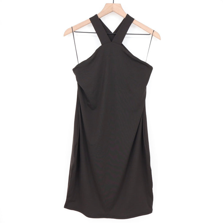 Naked Wardrobe Black Ribbed Crisscross Halter Open Back Bodycon Dress 2X