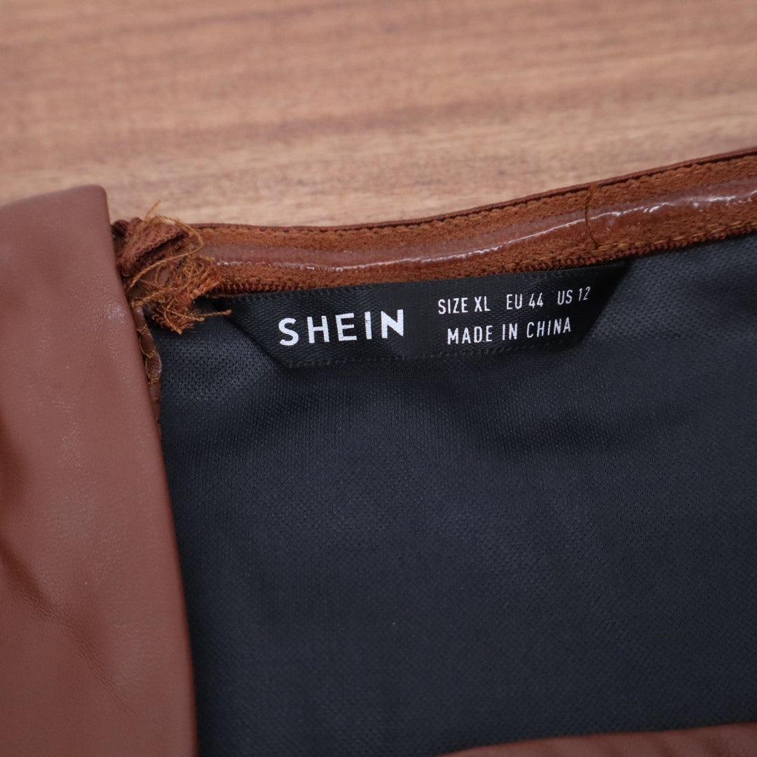 SHEIN Brown Faux Leather Corset Top Zip Back Sweetheart Neck XL 12
