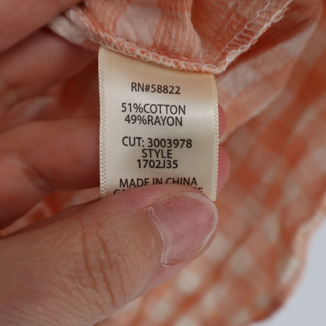 Max Studio Blouse Womens XL Blush Checked Smocked Square Neck Balloon Sleeve