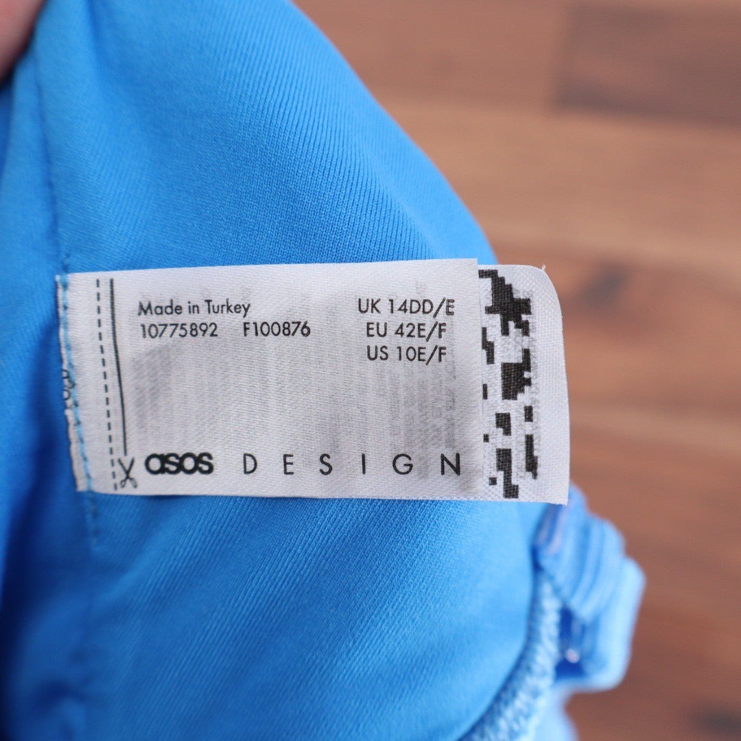ASOS DESIGN Blue Corduroy V Neck High Cut One Piece Swimsuit Bathing Suit