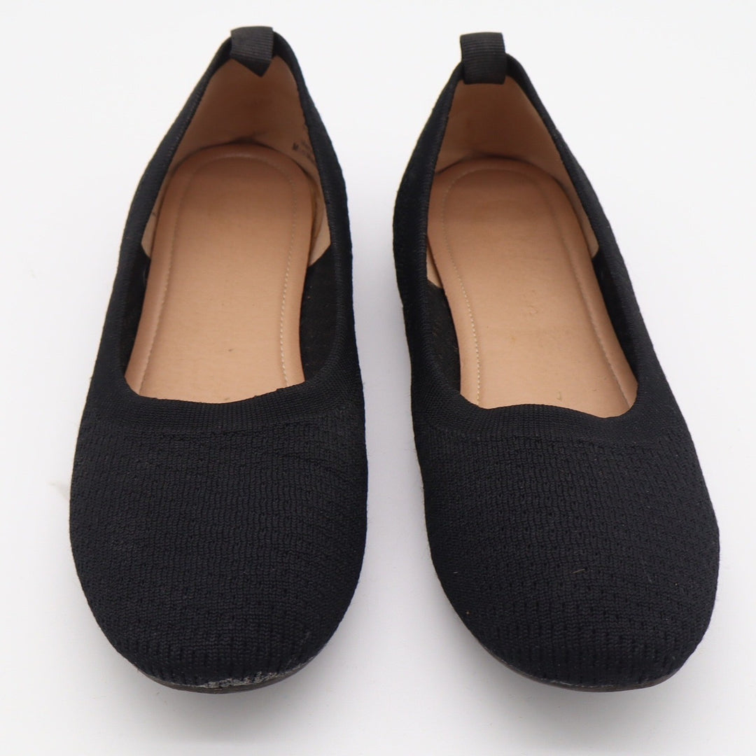 Womens Black Knit Ballet Flats Slip On Almond Toe Comfort Shoes Size 8.5