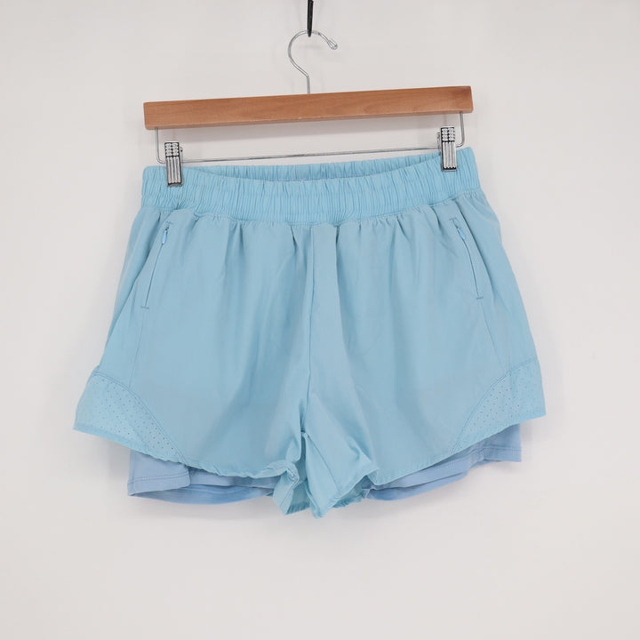 Ultra Performance Womens Light Blue 2-in-1 Running Shorts Zipper Pockets Large