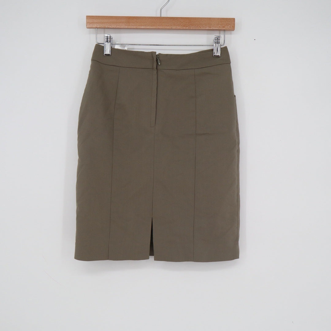 HM Womens Olive Taupe Pencil Skirt Size 4 Cotton Blend Knee Length Side Pockets
