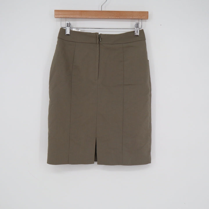 HM Womens Olive Taupe Pencil Skirt Size 4 Cotton Blend Knee Length Side Pockets