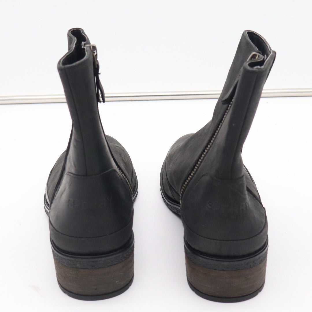 Sperry Top-Sider Black Leather Ankle Boots Womens 8.5 Zip Block Heel
