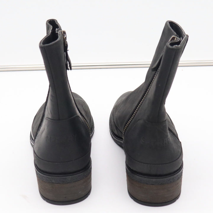 Sperry Top-Sider Black Leather Ankle Boots Womens 8.5 Zip Block Heel
