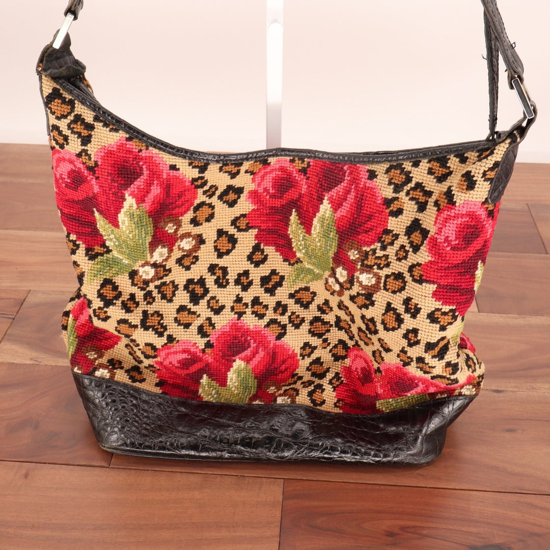 Clever Carriage Company Women Multi Floral Leopard Print Decorative Shoulder Bag
