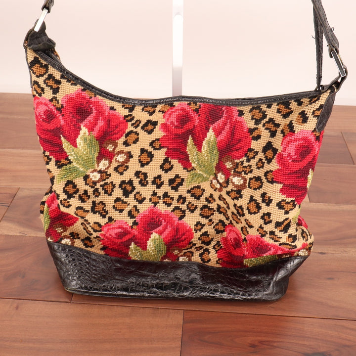 Clever Carriage Company Women Multi Floral Leopard Print Decorative Shoulder Bag