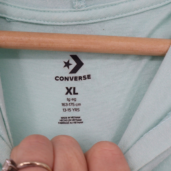 Converse All Star Mint Green Long Sleeve Hooded Graphic T-Shirt Kids XL