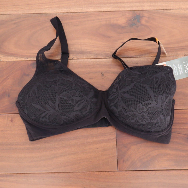 Bali Breathe Black Floral Lace Full Coverage Foam Cup Bra Womens Size S