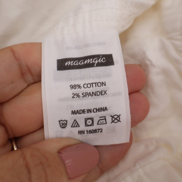 Maamgic Mens Chino Shorts Size 32 Off-White Cream Cotton Stretch Elastic Back