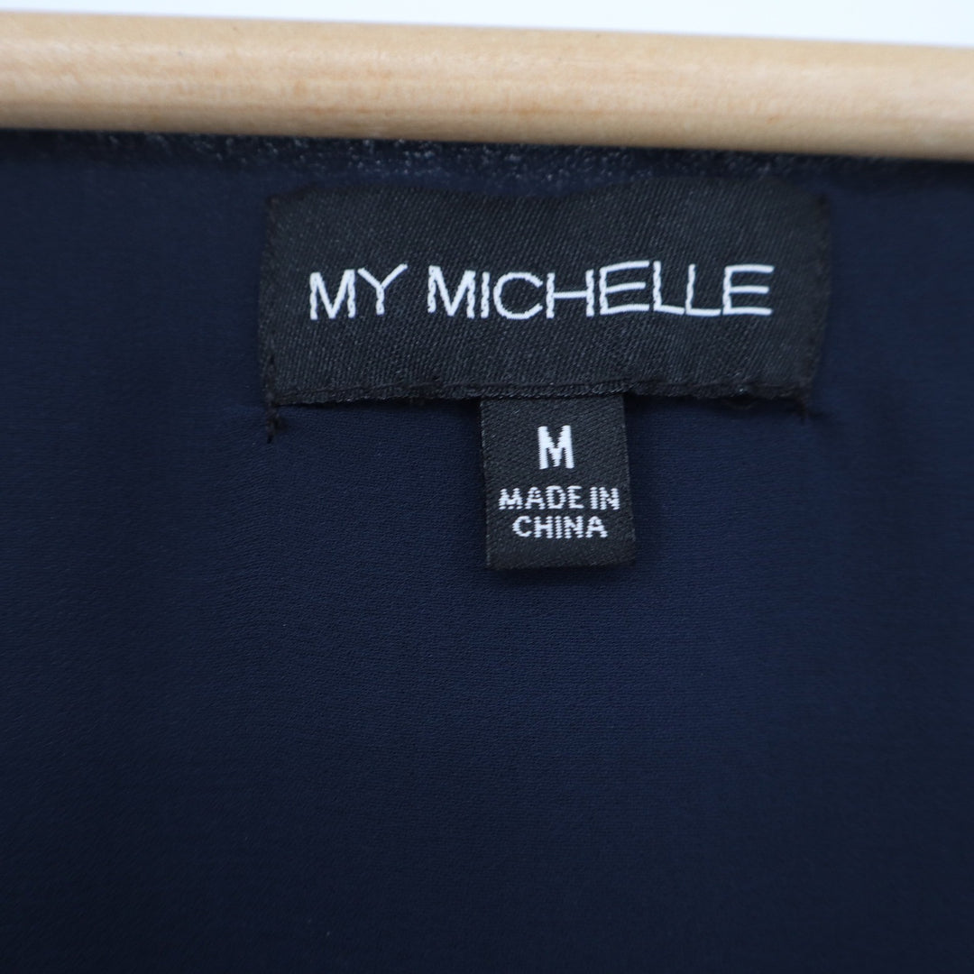 My Michelle Navy Blue Sleeveless Zipper Pocket Tank Top Side Zips Medium